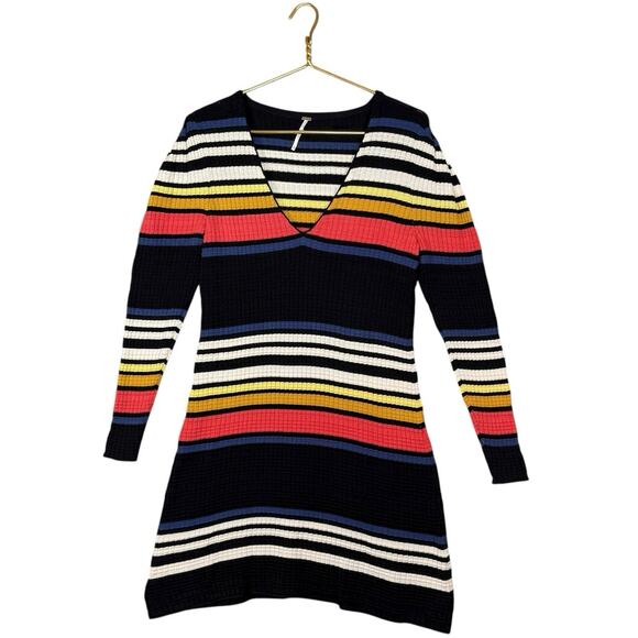 Free People Giget Stripe Knit Dress Multicolor Cotton Blend Retro Boho | Small - Picture 9 of 10